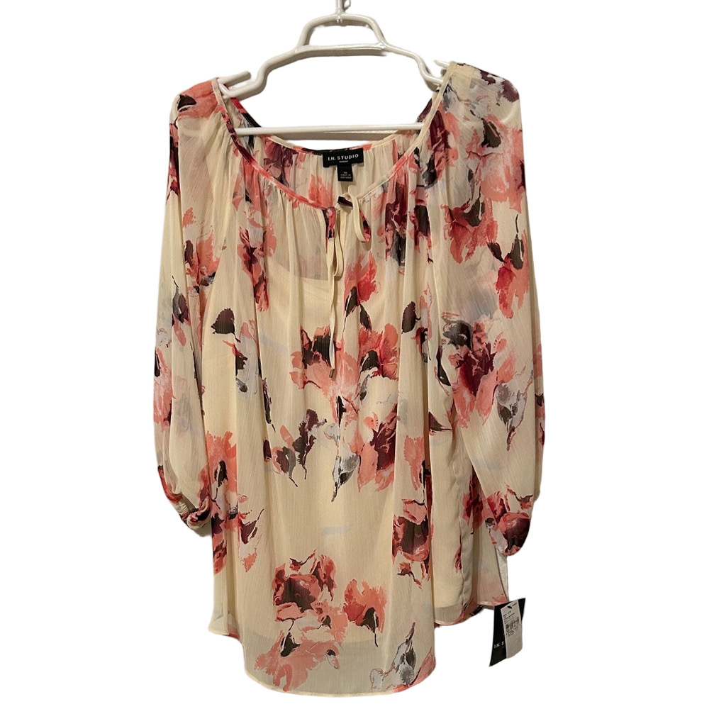🎬I.N. Studio Cream and Pink Floral Blouse size 1X NWT